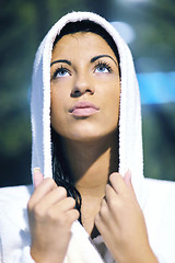 Image showing Young woman take a steam bath