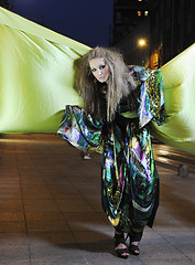 Image showing elegant woman on city street at night