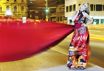 Image showing elegant woman on city street at night