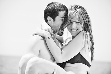 Image showing happy young couple have romantic time on beach