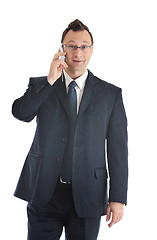 Image showing one businessman with cellphone isolated on white