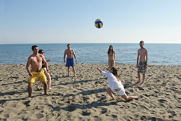 Image showing young people group have fun and play beach volleyball