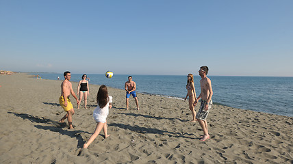 Image showing young people group have fun and play beach volleyball