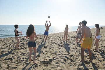 Image showing young people group have fun and play beach volleyball