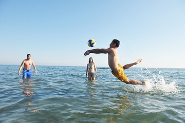 Image showing young people group have fun and play beach volleyball