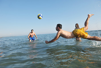 Image showing young people group have fun and play beach volleyball