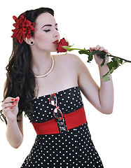 Image showing young woman with rose flower isolated on white