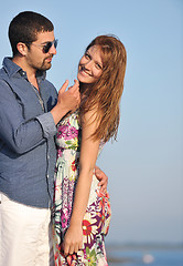 Image showing happy young couple have romantic time on beach