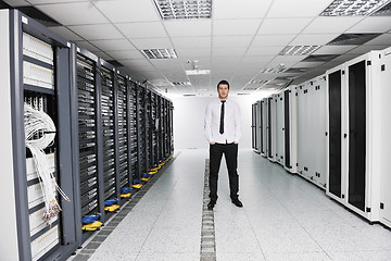 Image showing young it engeneer in datacenter server room