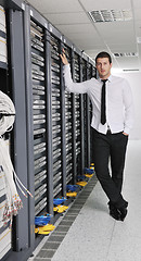 Image showing young it engeneer in datacenter server room