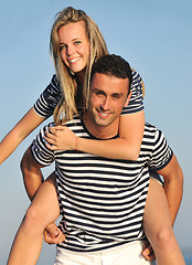 Image showing happy young couple have romantic time on beach