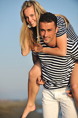 Image showing happy young couple have romantic time on beach