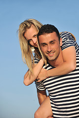 Image showing happy young couple have romantic time on beach