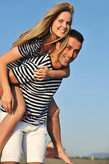 Image showing happy young couple have romantic time on beach