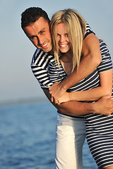 Image showing happy young couple have romantic time on beach