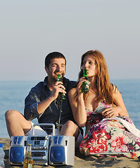 Image showing happy young couple have romantic time on beach