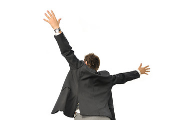 Image showing Outdoor portrait of young and happy  businessman