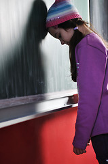 Image showing happy school girl on math classes