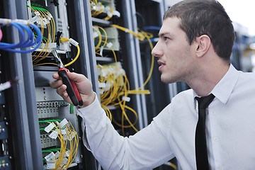 Image showing young engeneer in datacenter server room