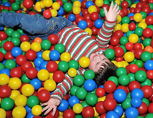 Image showing happy child in colorful balls 