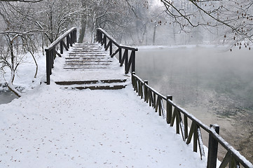 Image showing small wooden bridge at winter