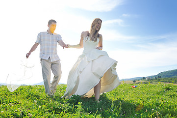 Image showing happy bride and groon outdoor