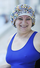 Image showing senior woman at swimming pool