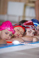 Image showing .childrens in serie at swimming pool 