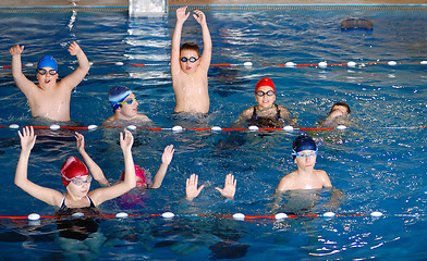 Image showing .childrens having fun in a swimming pool