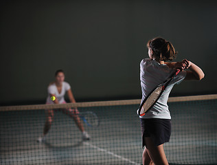 Image showing young girls playing tennis game indoor