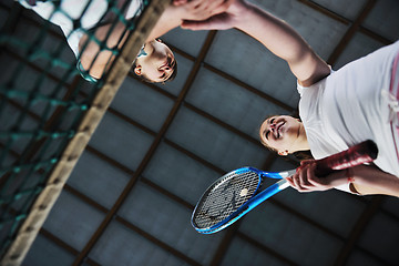 Image showing young girls playing tennis game indoor