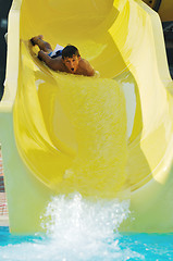 Image showing water slide fun on outdoor pool