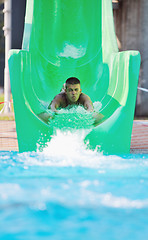 Image showing water slide fun on outdoor pool