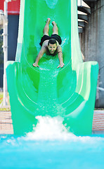 Image showing water slide fun on outdoor pool