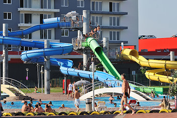 Image showing water slide fun on outdoor pool