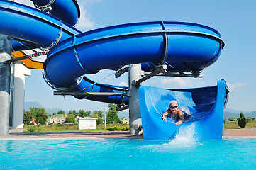 Image showing water slide fun on outdoor pool