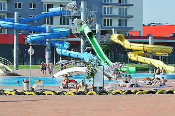 Image showing water slide fun on outdoor pool