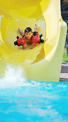 Image showing water slide fun on outdoor pool