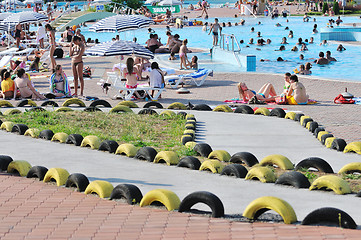 Image showing water slide fun on outdoor pool