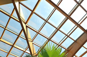 Image showing palm and wooden roof construction
