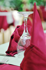 Image showing restaurant table with empty wine glass