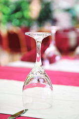 Image showing restaurant table with empty wine glass