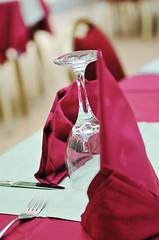 Image showing restaurant table with empty wine glass