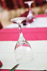 Image showing restaurant table with empty wine glass