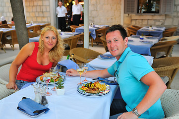 Image showing Young couple having dinne