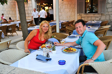 Image showing Young couple having dinne