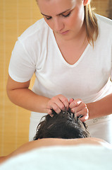 Image showing head and hair massage at the spa and wellness center