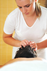 Image showing head and hair massage at the spa and wellness center