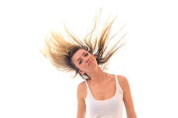 Image showing party woman isolated with wind in hair