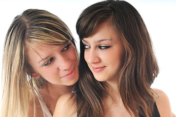 Image showing two young girls isolated on white